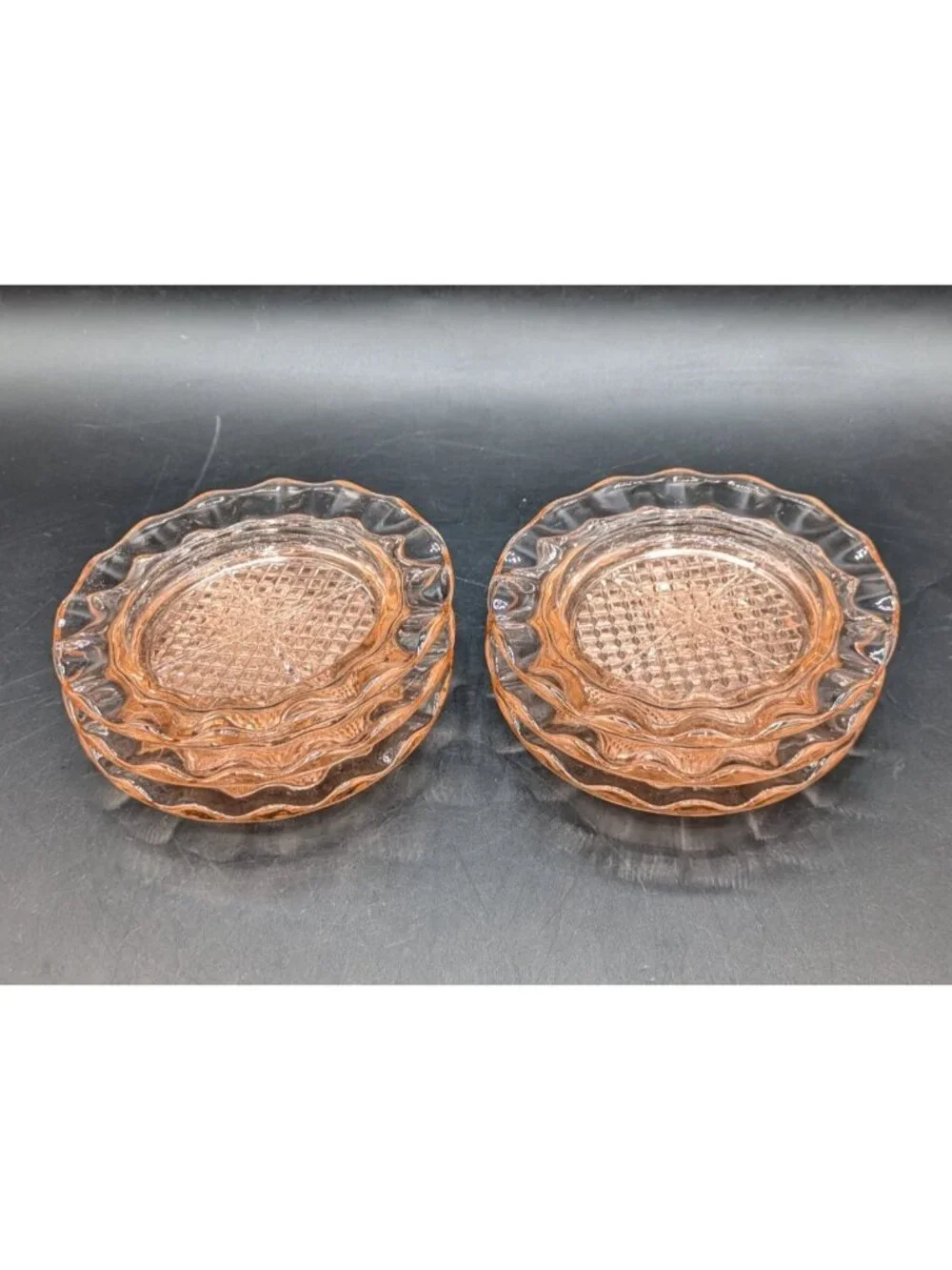 Vintage Jeannette Glass Homespun Ashtray Coaster Set of 6 Pink Depression Glass